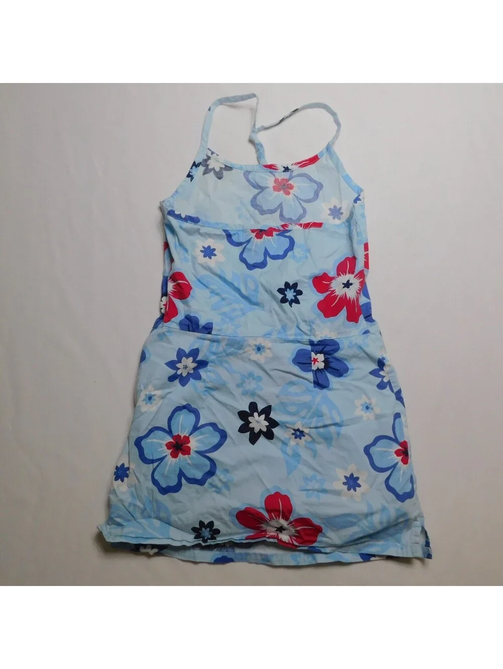 Vintage Limited Too Girls Light Blue Floral Halter Dress Romper Size 8 Y2K 90s